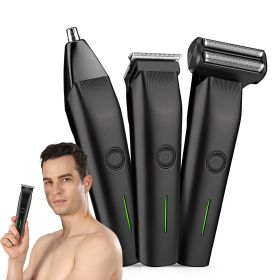 Beard Trimmer, 3 In 1 Hair Clippers And Mens Grooming Kit, Face, Nose, Ear Hair Trimmer - Black (Option: W13535431)