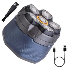 1Pc  Cordless Electric Head Shaver For Men 6D Magnetic Floating Head IPX6 Waterproof Wet Dry Shaving Electric Razor Type-C Rechargeable Trimmer W (Option: Blue)