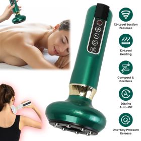 Anti Cellulite Massager Handheld Vacuum Suction Cupping Kit Beauty Tool with 12 Suction Mode 12 Heating 20Mins Auto-Off One-Key Pressure Release (Color: Green)